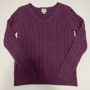 Vintage Women’s Purple Cableknit Sweater XL Tall Preppy Fishermancore Cabincore
